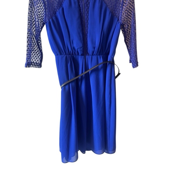 Coast Women's Dress Belted‎ Blue Sheer Sleeves Midi Length Size 8 - Picture 6 of 7